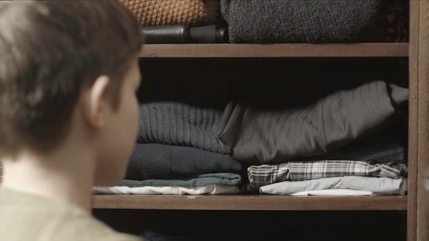 A well-organized closet featuring a capsule wardrobe with versatile and timeless pieces in neutral colors. The focus is on durability and quality over quantity.