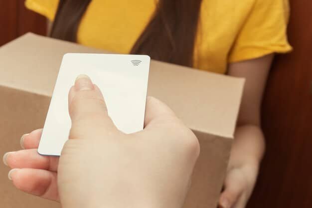 A close-up shot of a Shein return label on a package, with a hand placing it into a mail collection box. The background should be blurred, focusing on the return process and the label details.