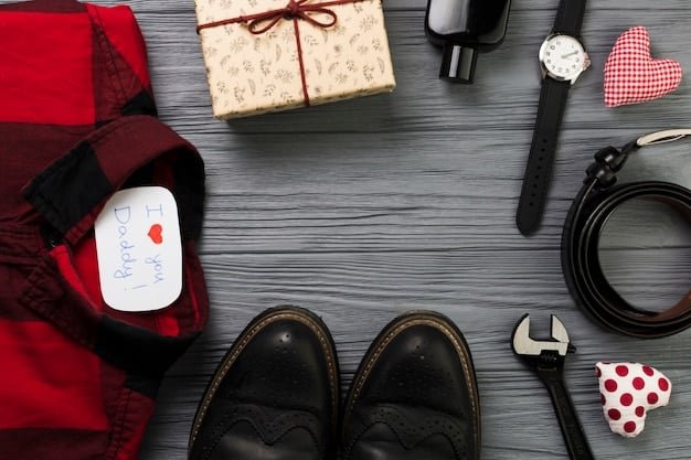 A collection of various Shein men's clothing items laid out on a flat surface. The items include a stylish overshirt, a pair of cargo pants, a graphic hoodie, and a bucket hat. The arrangement highlights the diversity and trendiness of Shein's offerings.