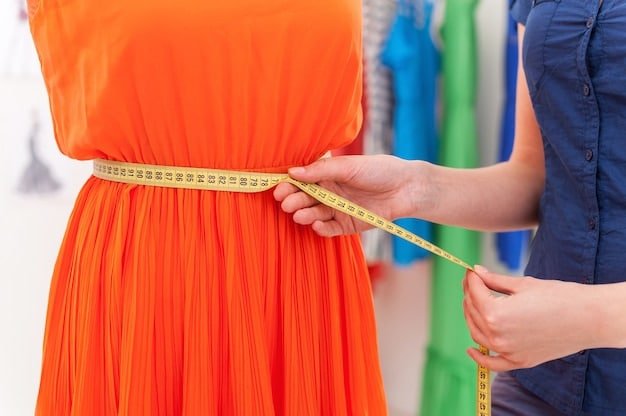 A close-up image of a woman's hand holding a measuring tape, surrounded by various Shein dresses, emphasizing the importance of accurate measurements for online clothing purchases.